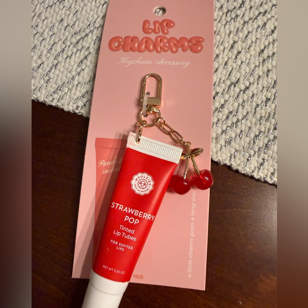 🍒 Tinted lip tube “Strawberry Pop” Balm for softer lips on a Keychain/charm